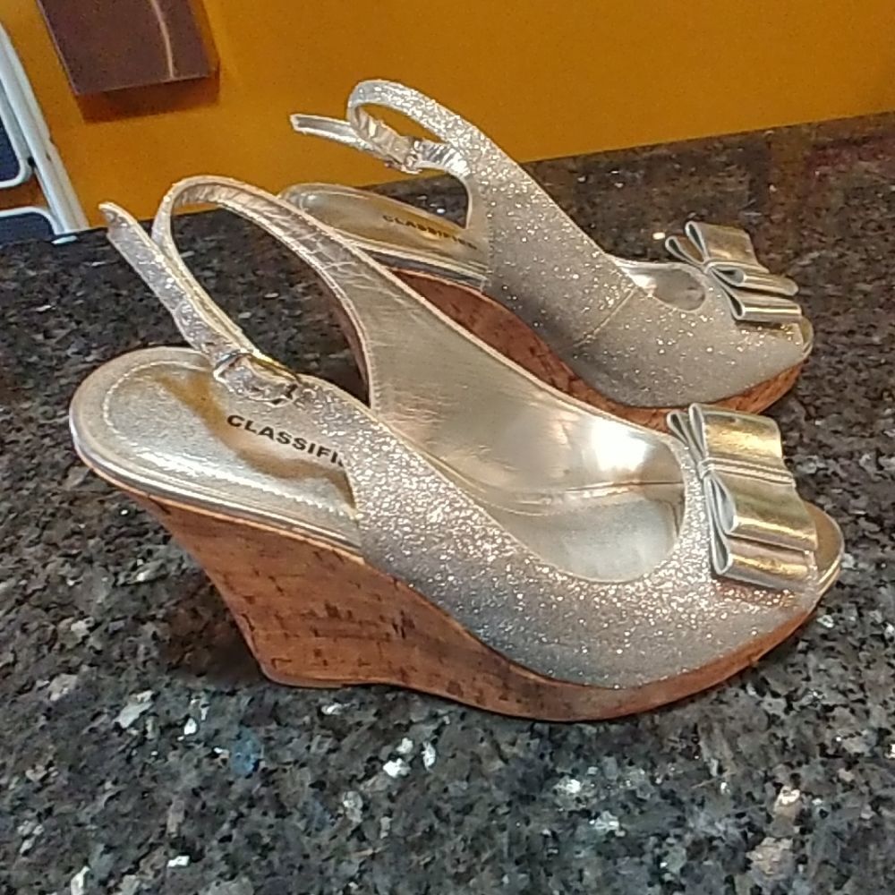 CityClassified Silver Glitter Slingback Wedges - Picture 5 of 8
